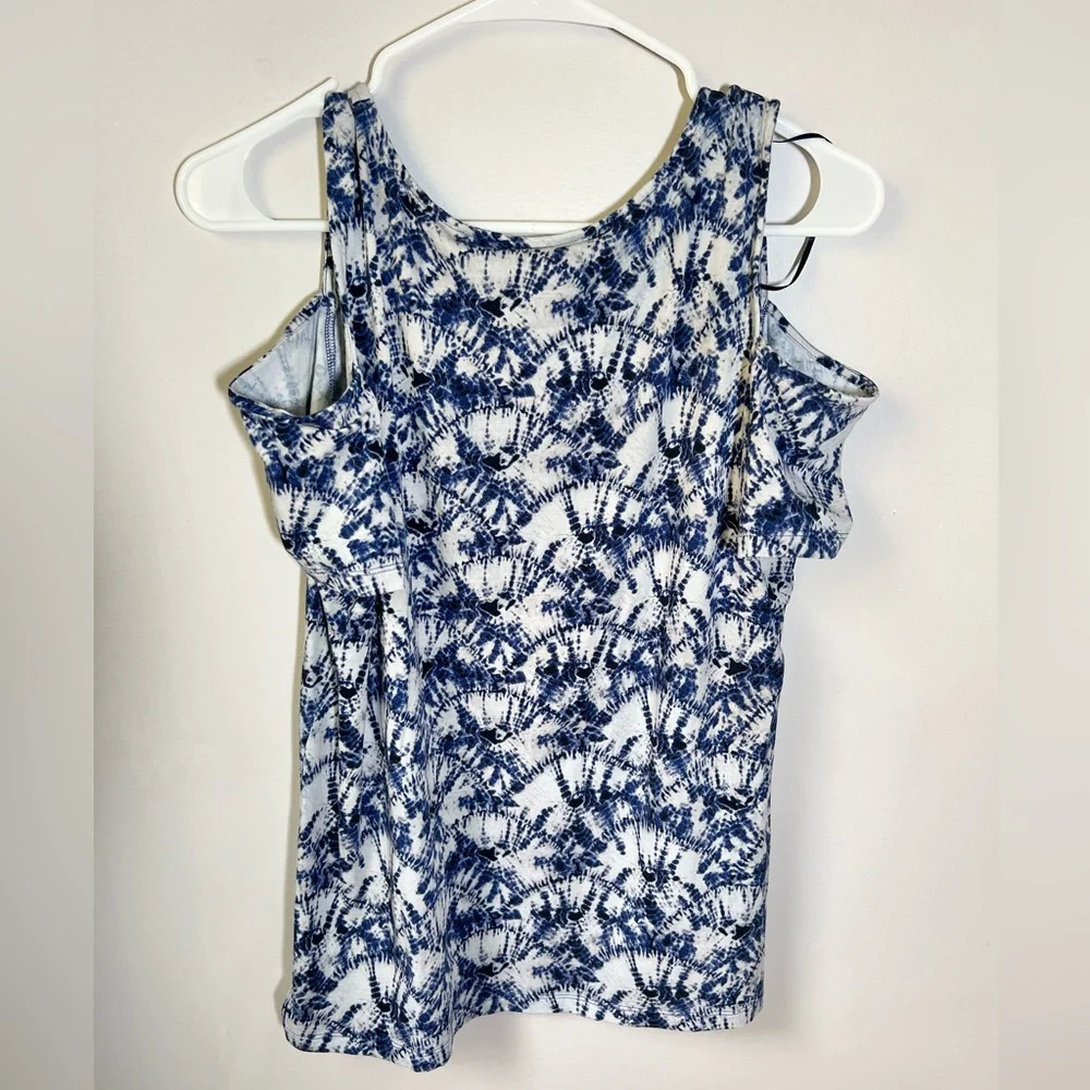 Michael Kors Women’s Cold Shoulder Blouse Top Size Large Cotton Blue & White